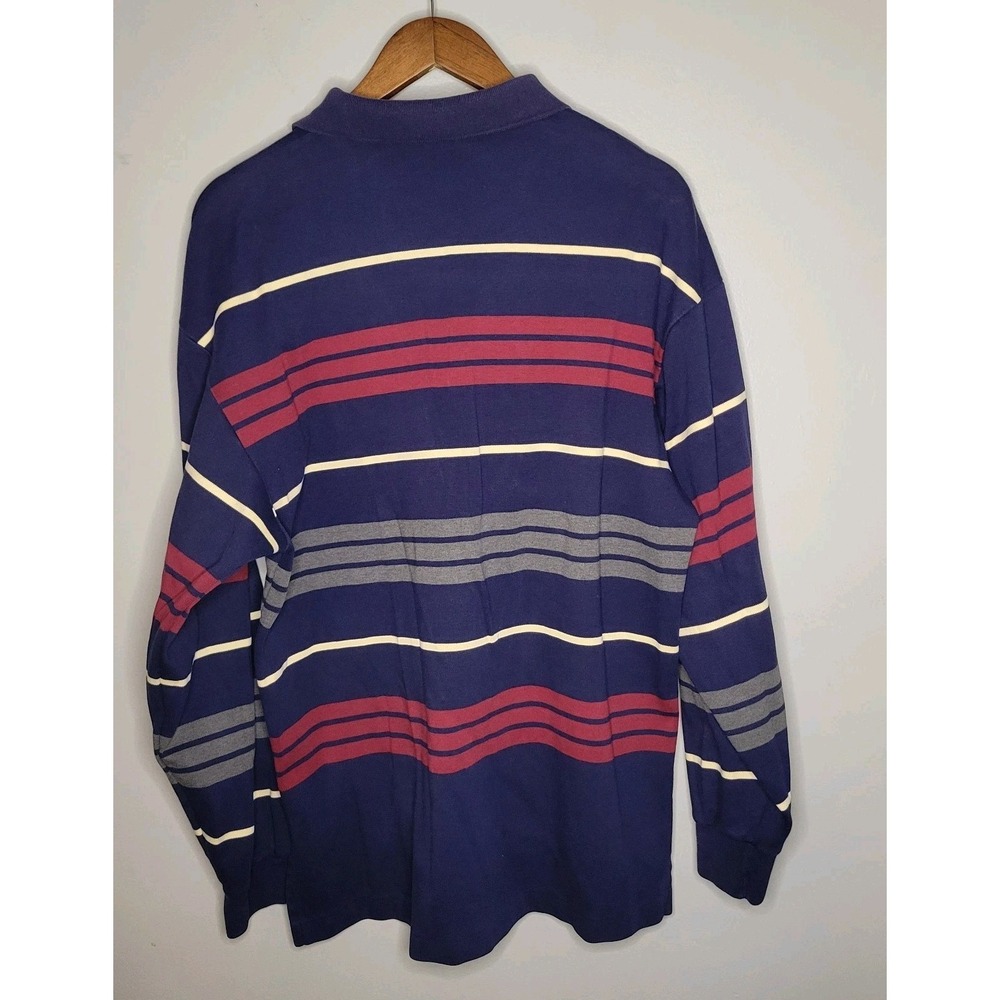 VINTAGE 90s NAUTICA‎ Polo Shirt Mens Large Rugby Heavyweight Striped Red Blue - Picture 12 of 14